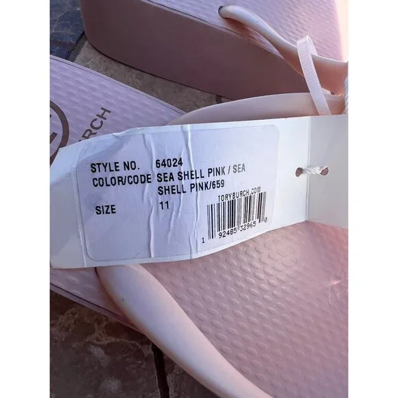 Tory Burch Wedge Flip Flops Sandals Seashell Pink Size 11 - Picture 15 of 16